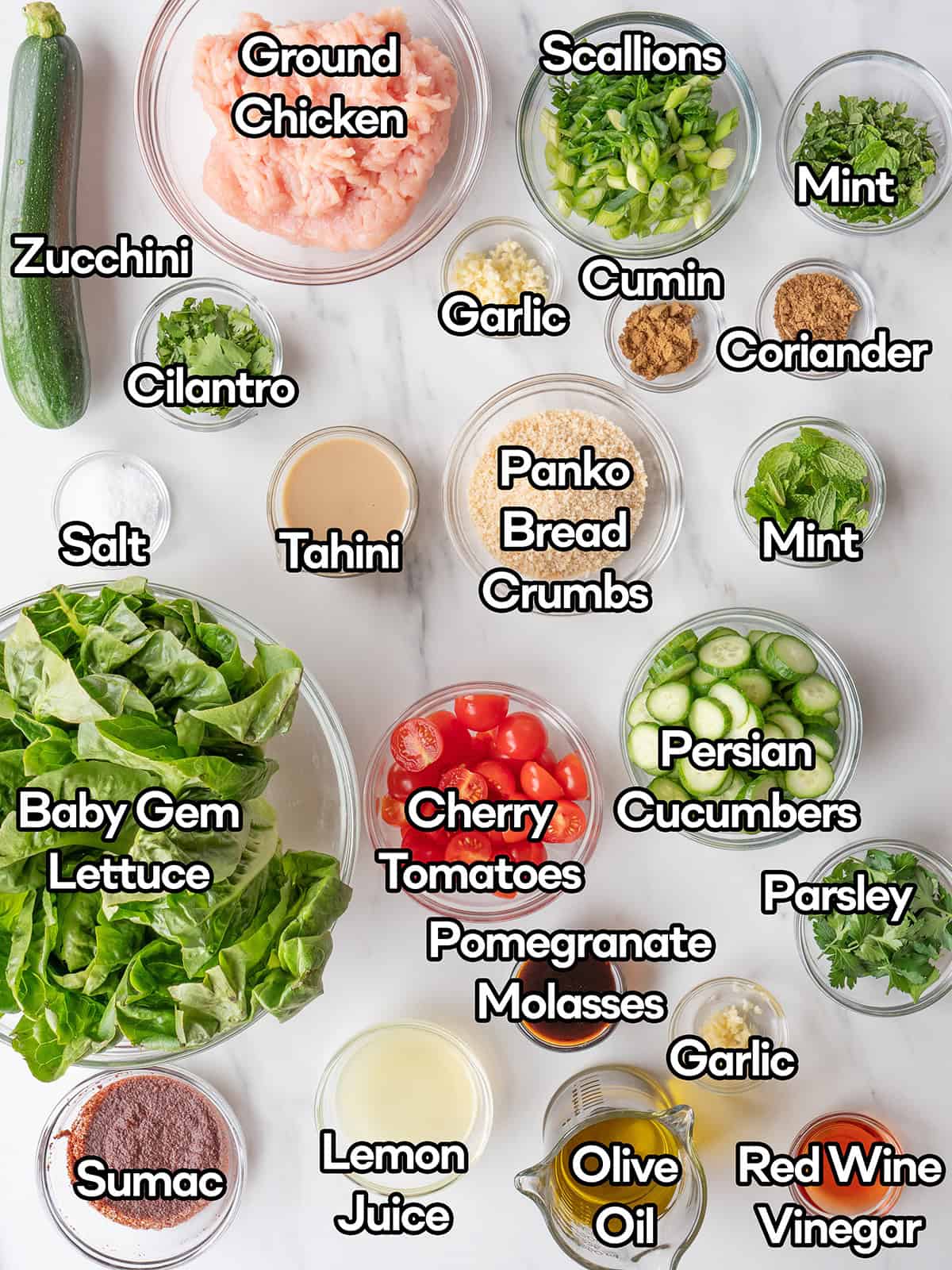 Ingredients for Lebanese chicken meatballs