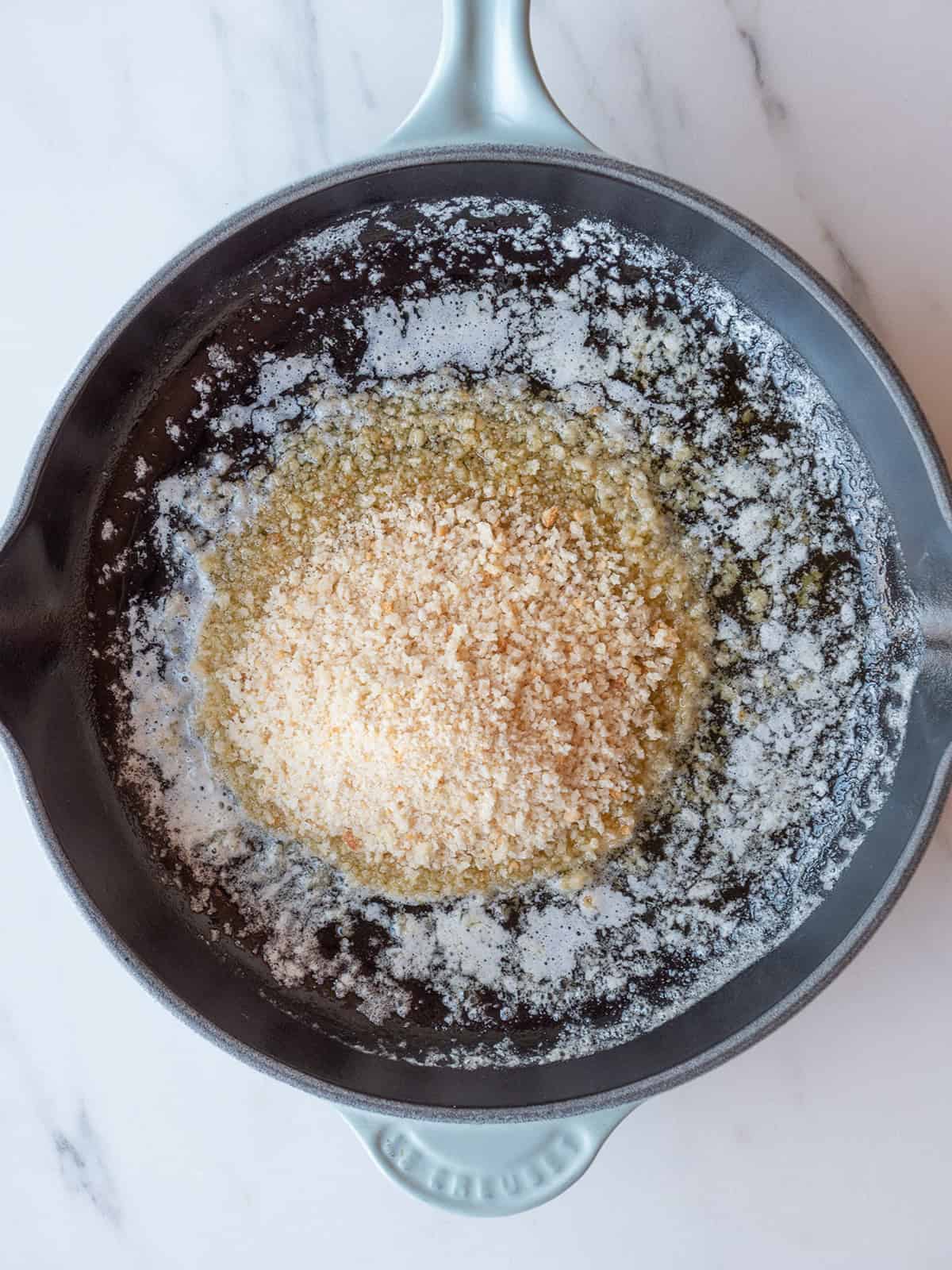 Melted butter with panko bread crumbs