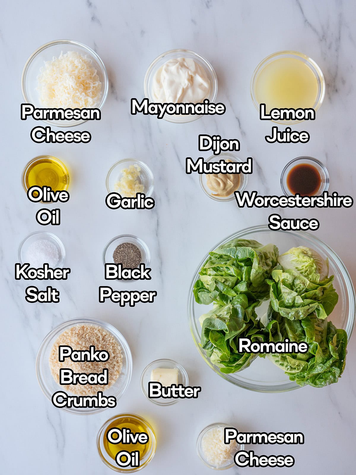Ingredients for a Caesar salad