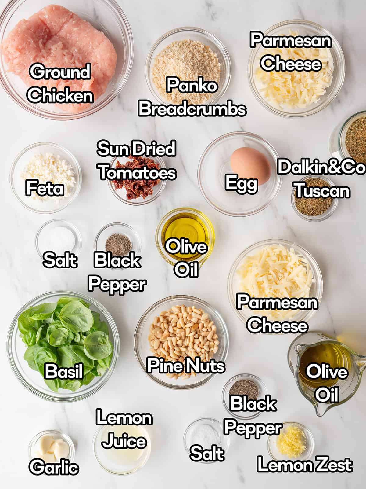 Ingredients for pesto chicken meatballs