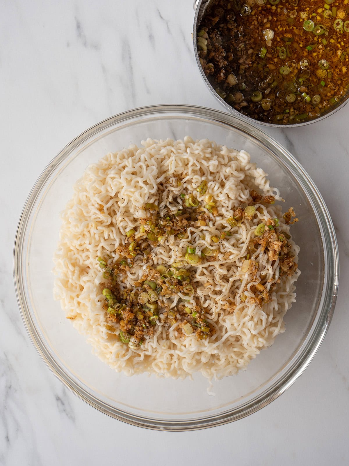 Bowl of noodles with sesame ginger topping