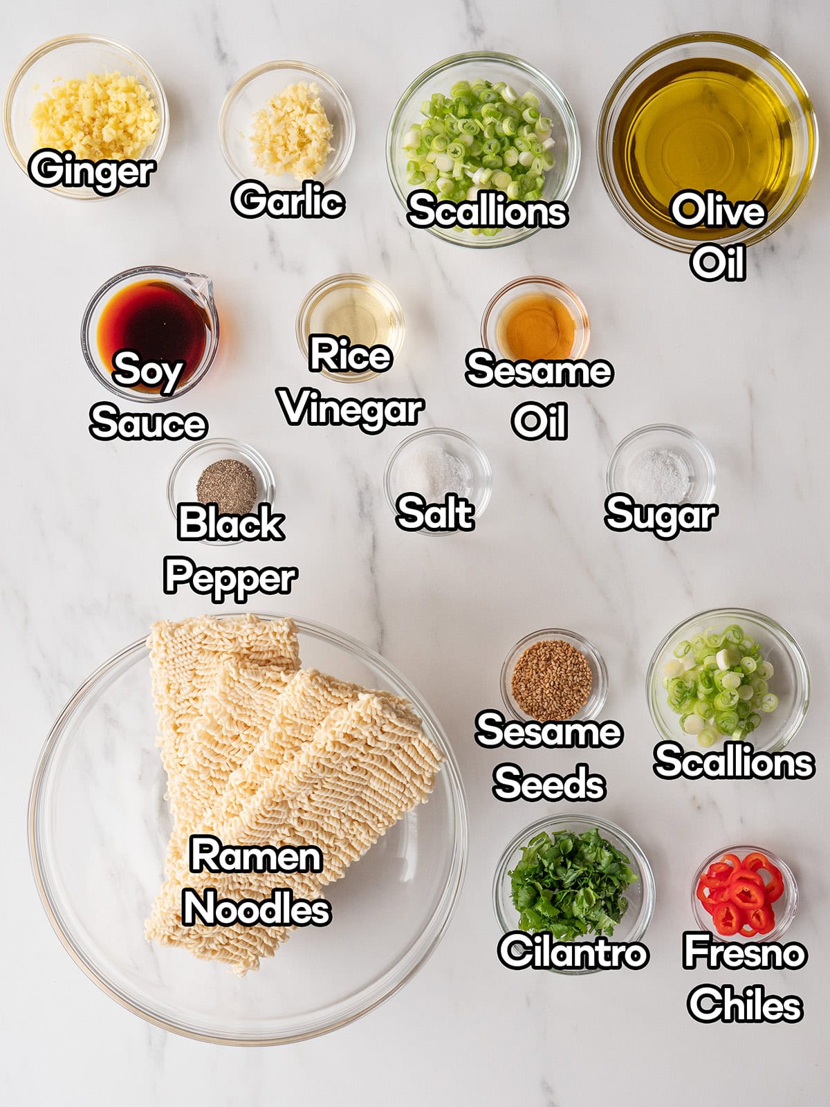 Ingredients for sesame ginger noodles