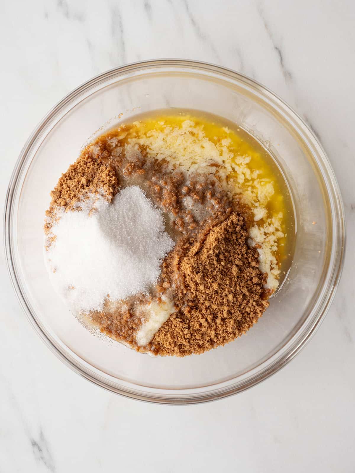 Mixing ingredients in a glass bowl