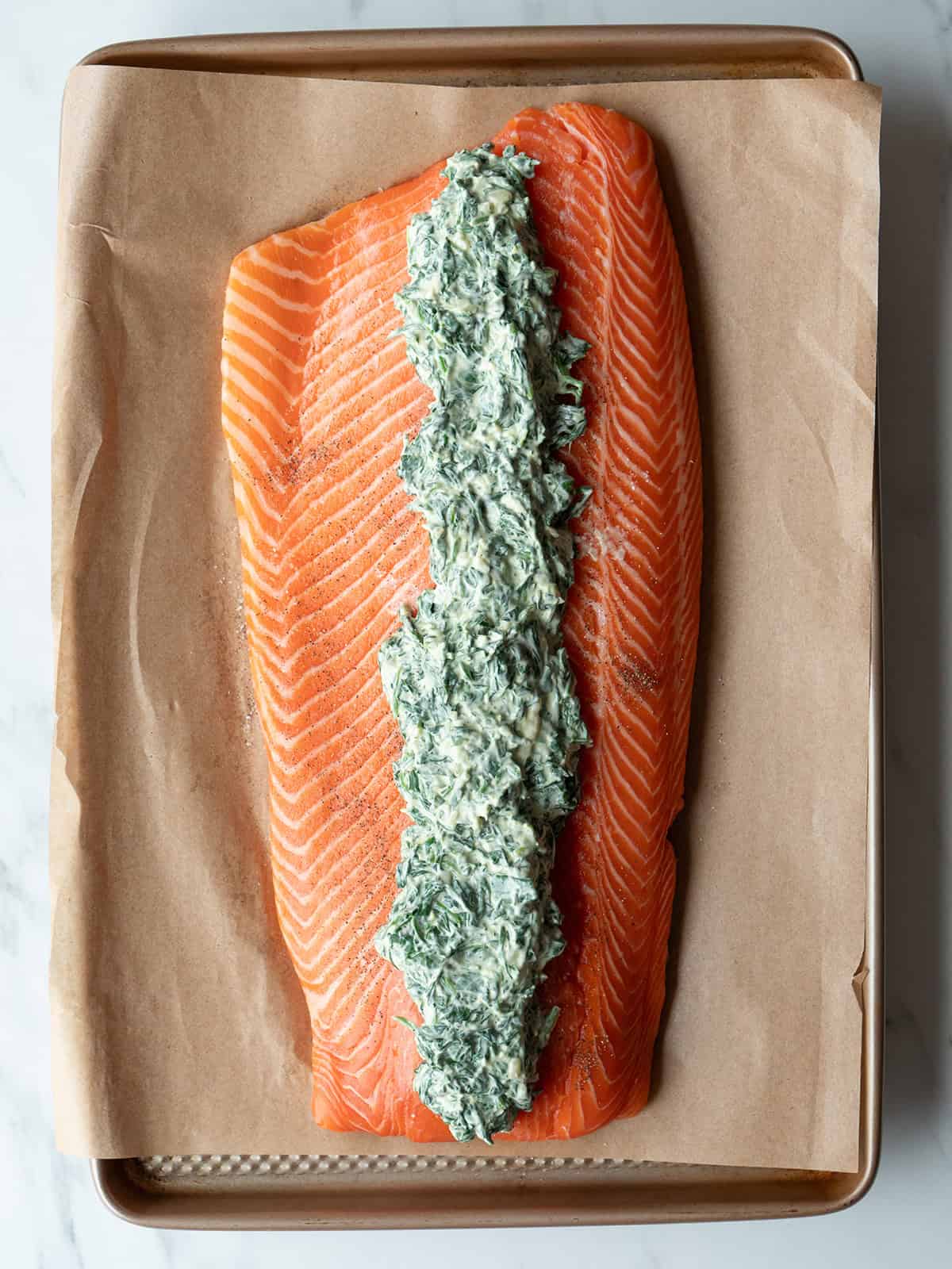 Salmon fillet with spinach filling