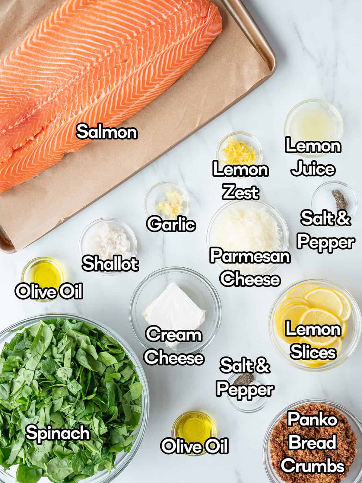 Ingredients for stuffed salmon dish