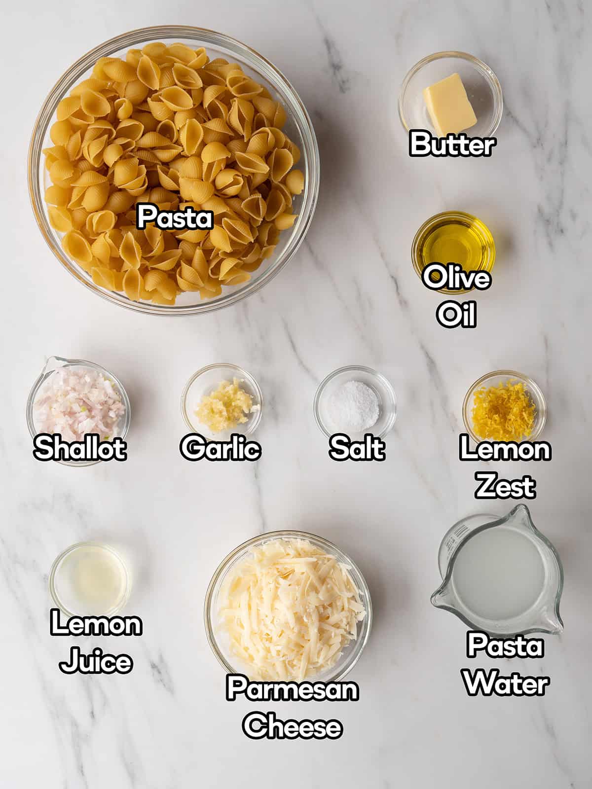 Ingredients for buttered parmesan noodles