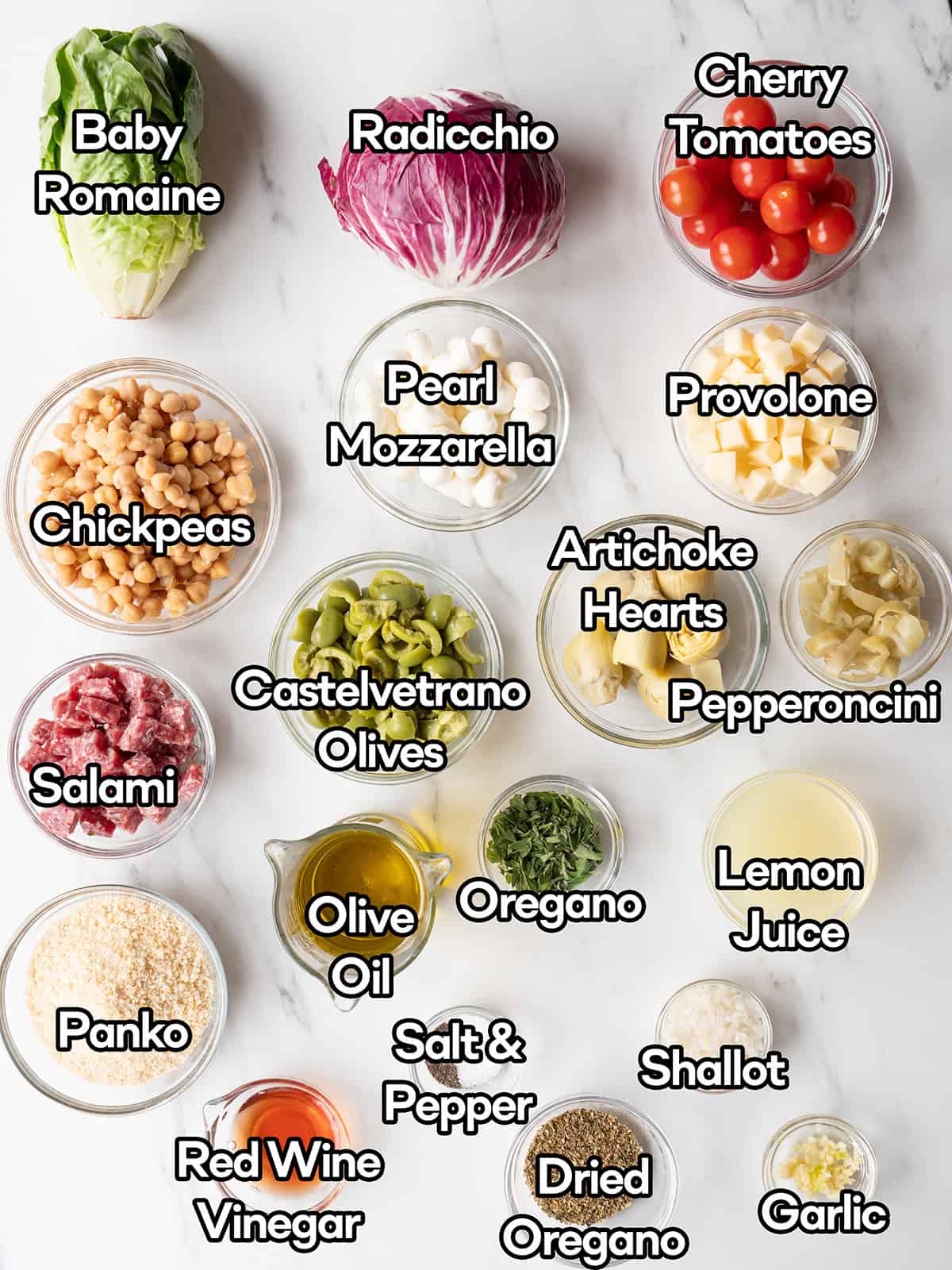 Variety of fresh salad ingredients displayed