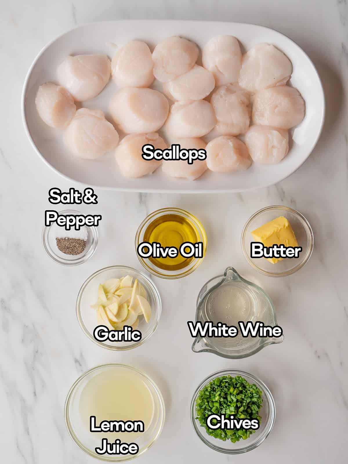 Scallops and ingredients for cooking