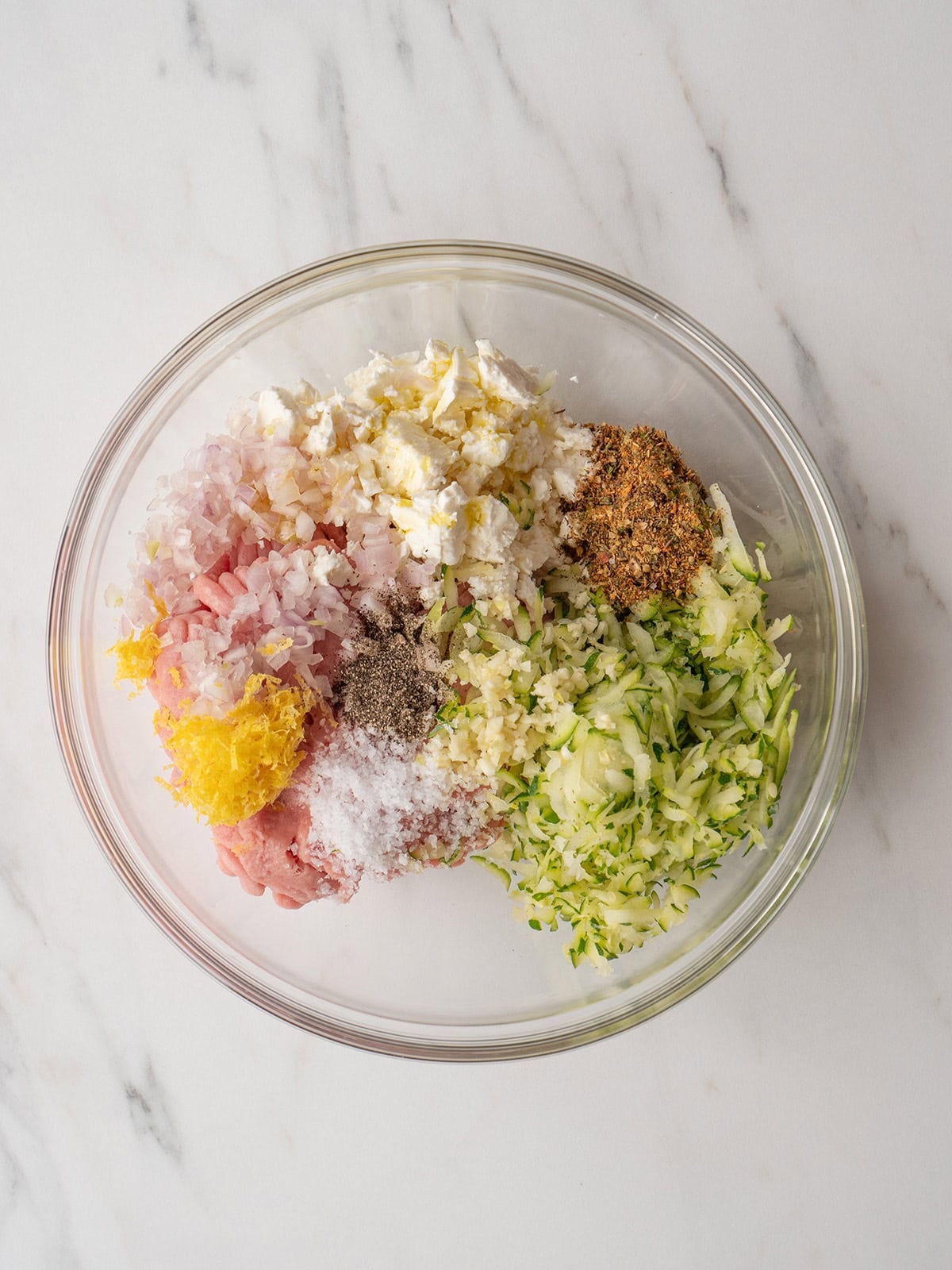 Ingredients for zucchini feta burgers.