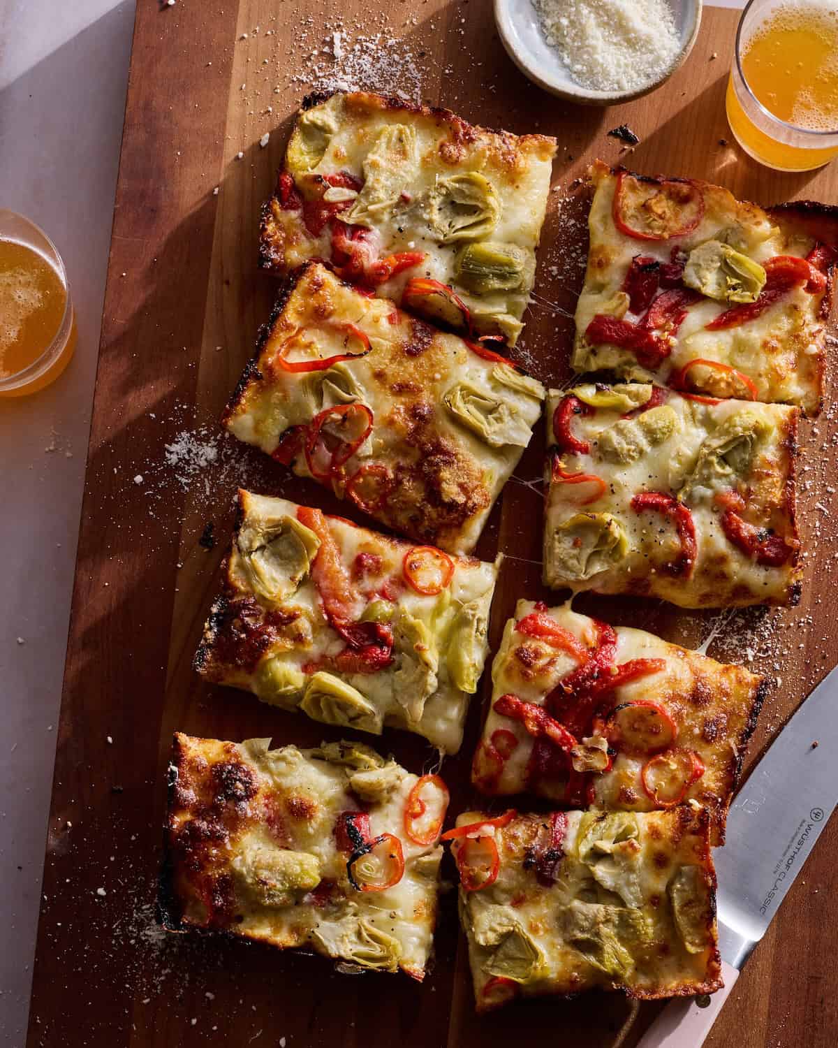 Detroit Style Pizza with Artichokes