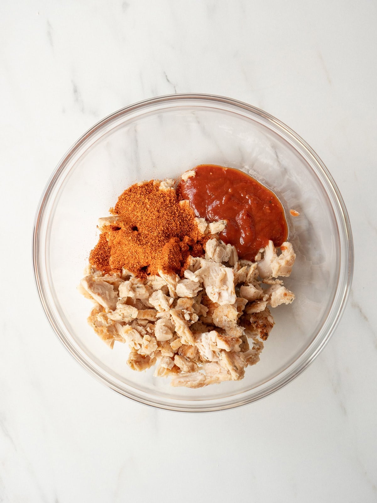Shredded chicken with sauce and seasoning