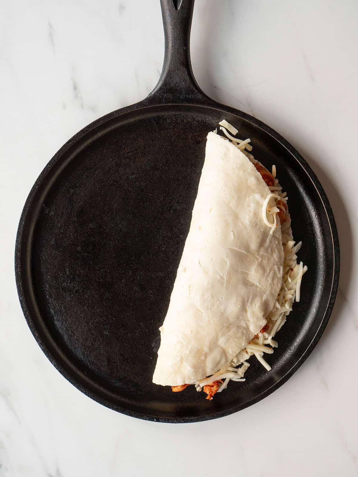 Quesadilla on a cast iron skillet