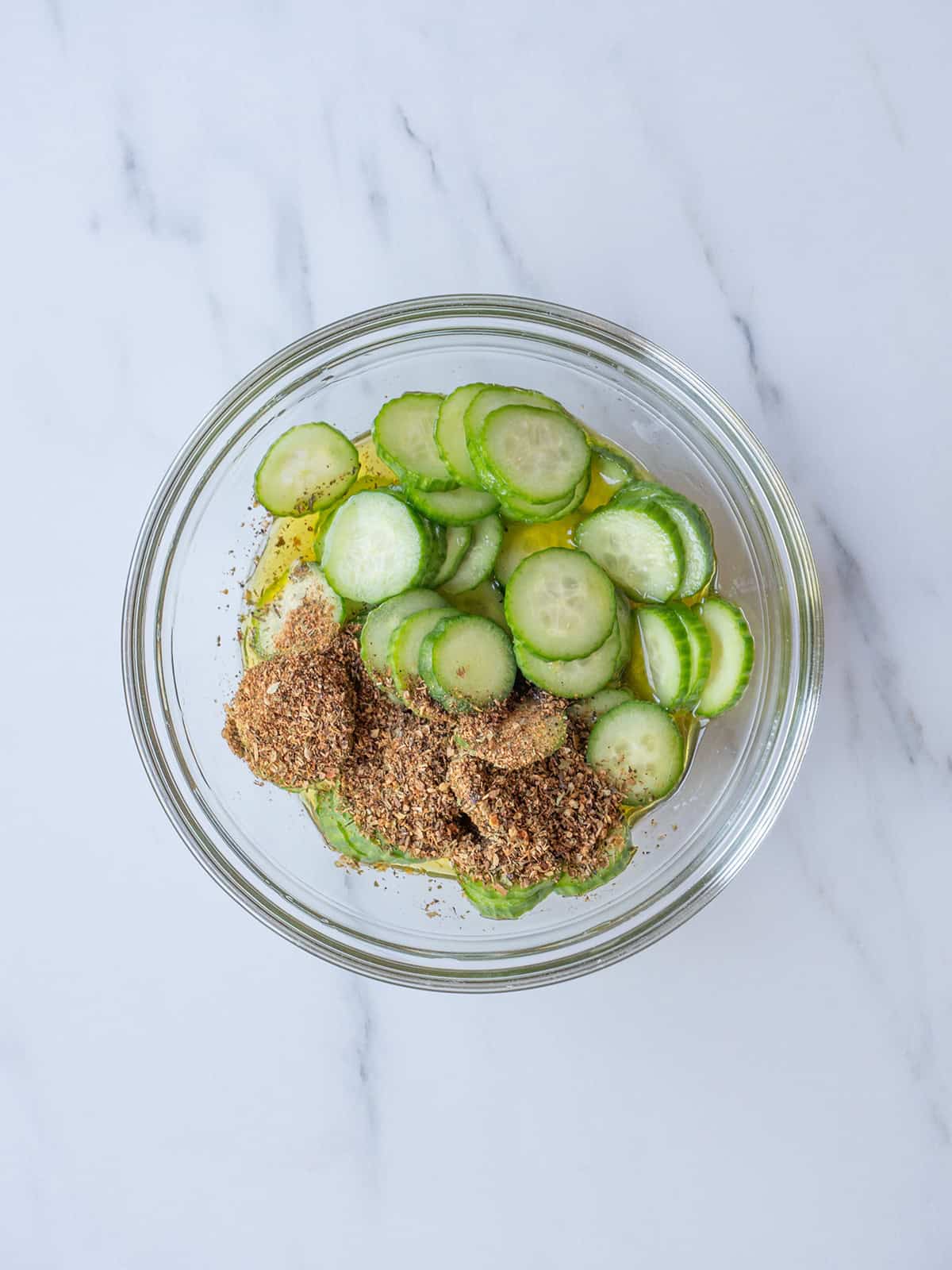 Sliced cucumbers with seasoning mix