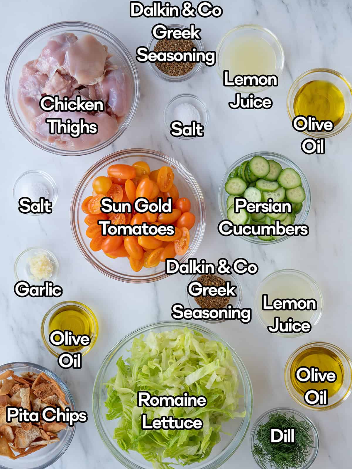 Ingredients for Greek chicken bowls preparation