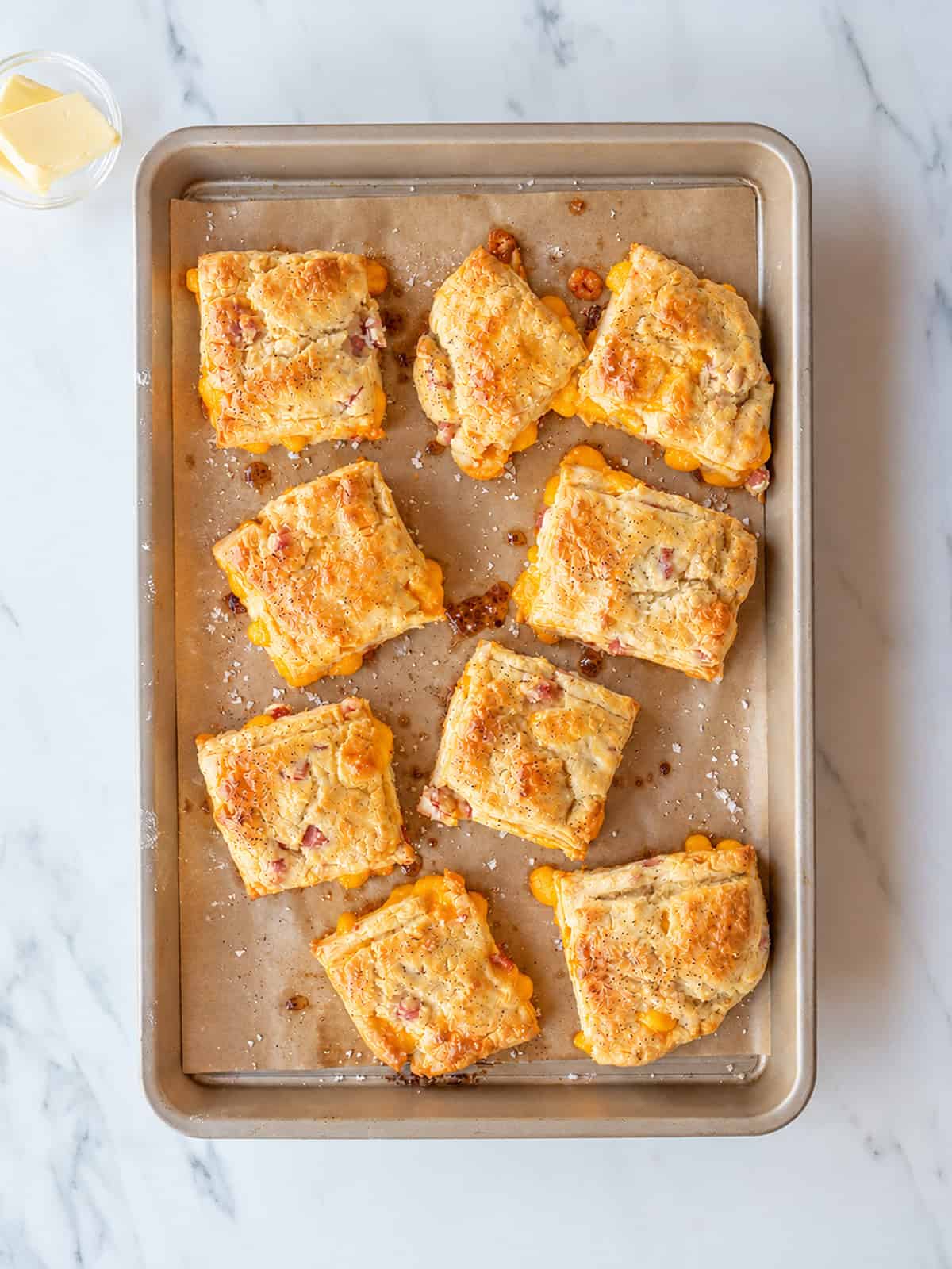Golden biscuits with cheese and ham
