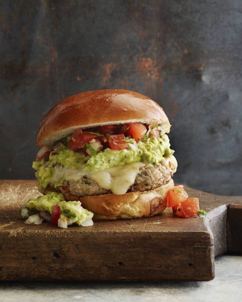 Guacamole Turkey Burgers loaded with Pepper Jack Cheese + Pico de Gallo from www.whatsgabycooking.com (@whatsgabycookin)