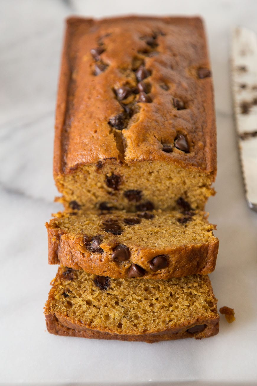 Chocolate Chip Pumpkin Bread! A quick and easy quick bread that will be the best thing you make with pumpkin all season! 