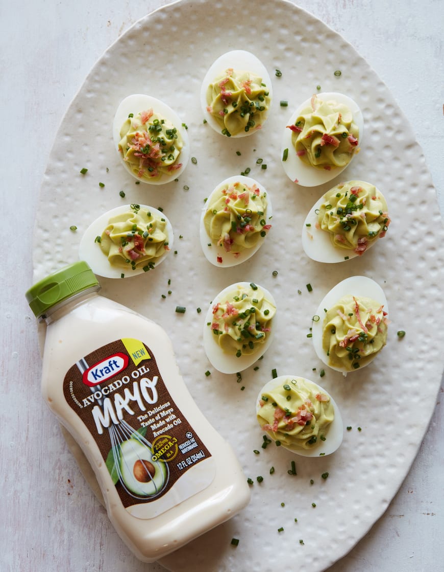Avocado Deviled Eggs with Chives from www.whatsgabycooking.com (@Whatsgabycookin)