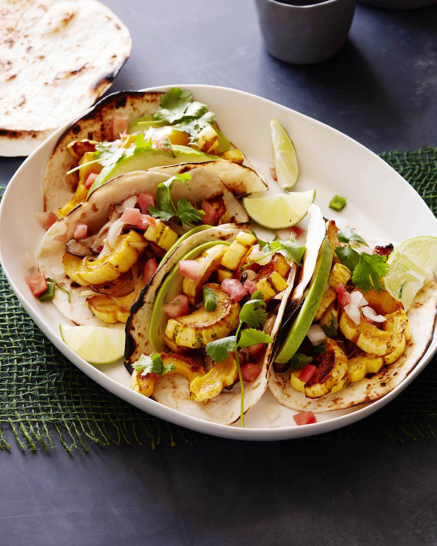 Vegetarian Tacos with Delicata Squash and Mushrooms