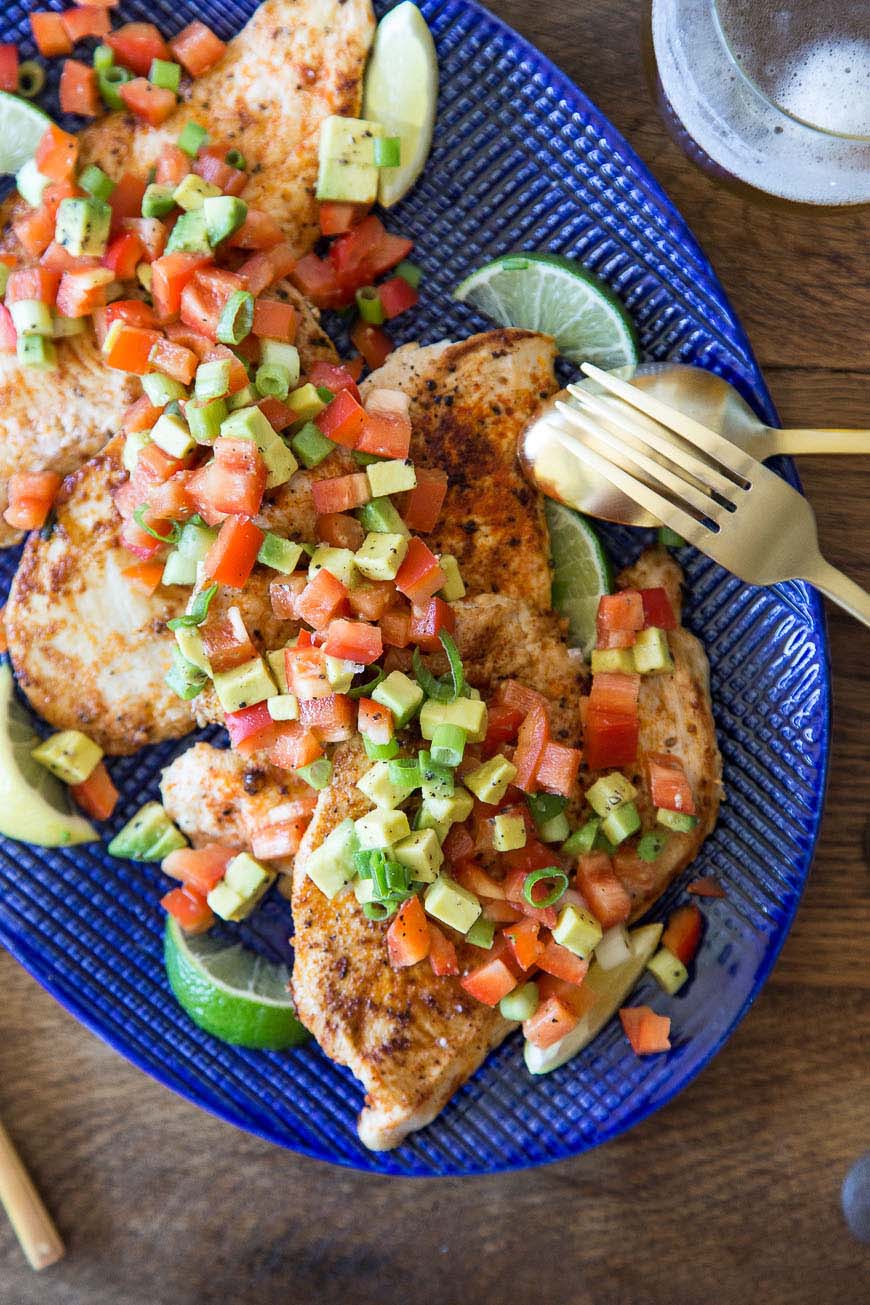 Paprika Grilled Chicken with Avocado Red Pepper Salsa