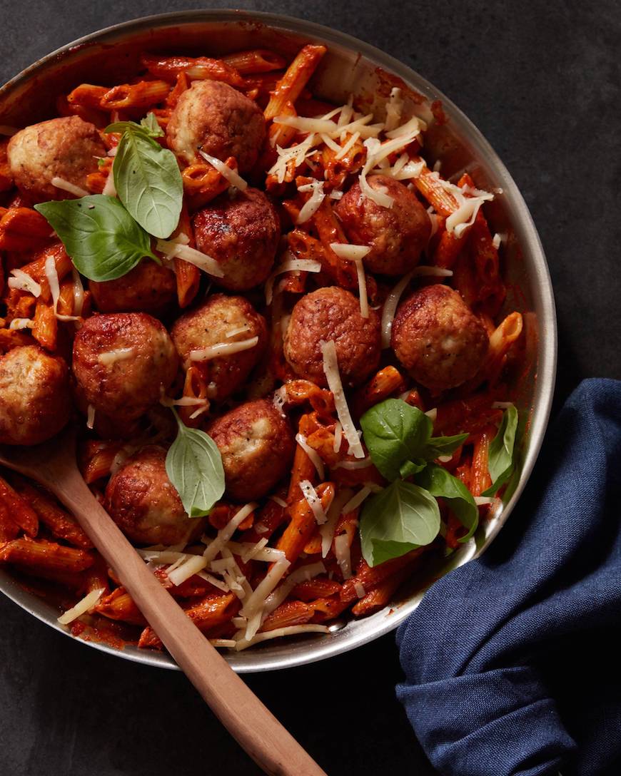 Sun Dried Tomato Pasta with Chicken Meatballs from www.whatsgabycooking.com (@whatsgabycookin)