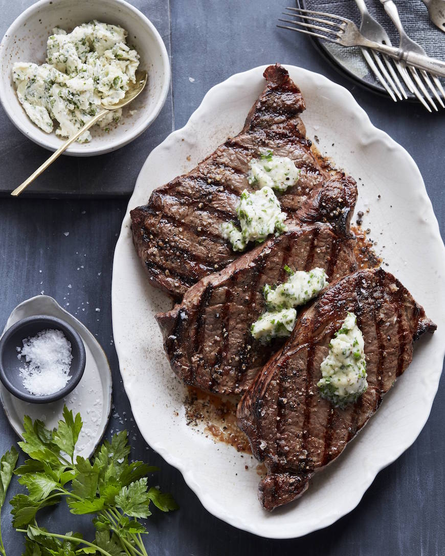 Grilled Rib Eye Steak with Parrano Herb Compound Butter