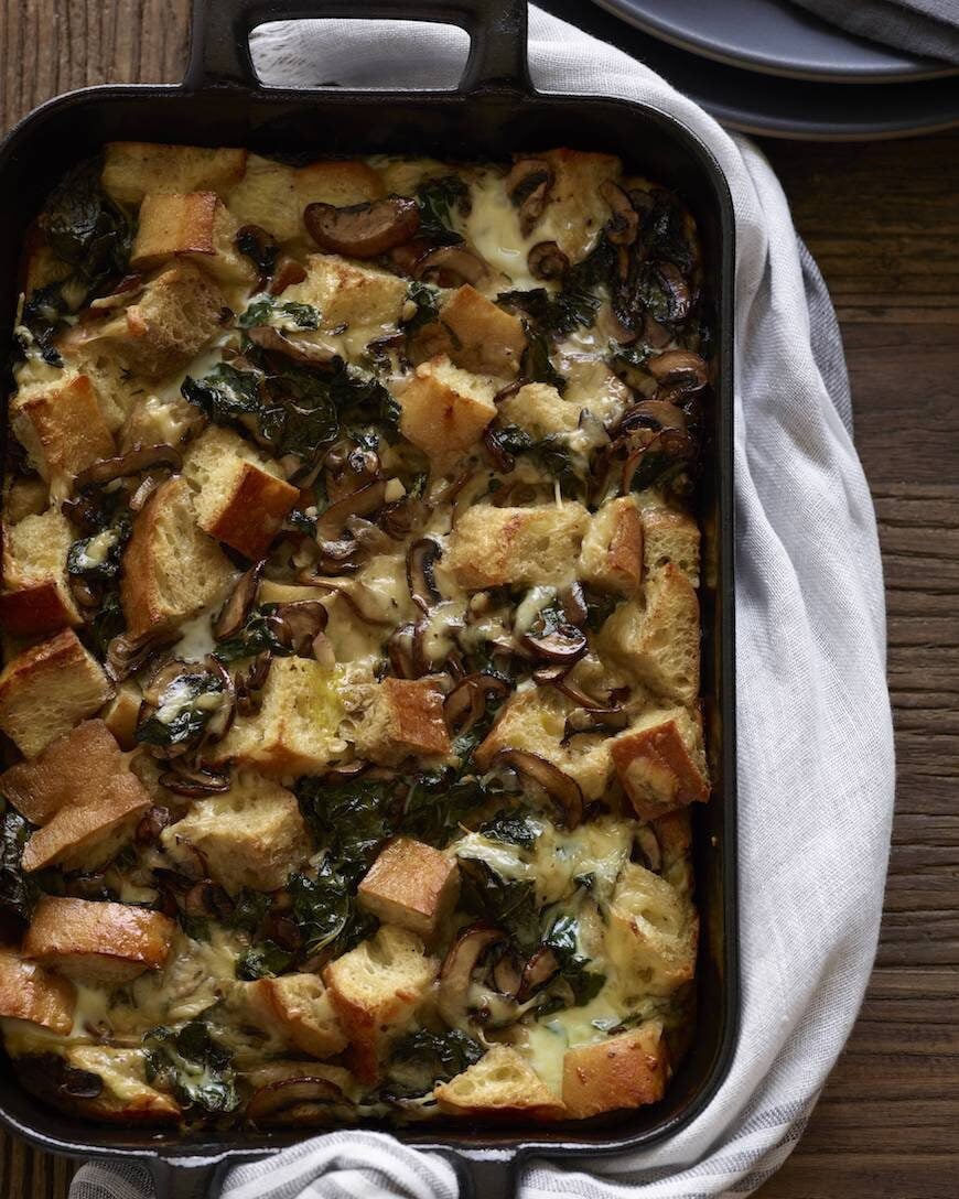 Kale and Mushroom Bread Pudding from www.whatsgabycooking.com (@whatsgabycookin)