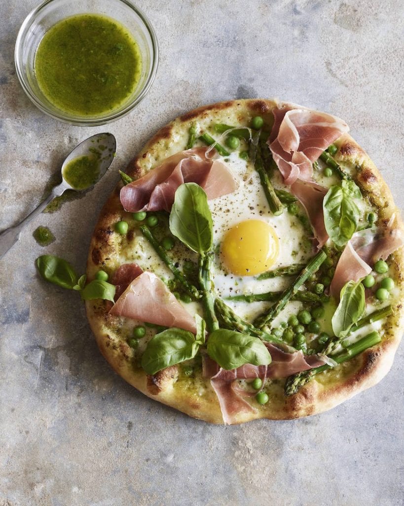 Breakfast Ideas: Pea Prosciutto Spring Pizza with an Egg from www.whatsgabycooking.com (@whatsgabycookin)
