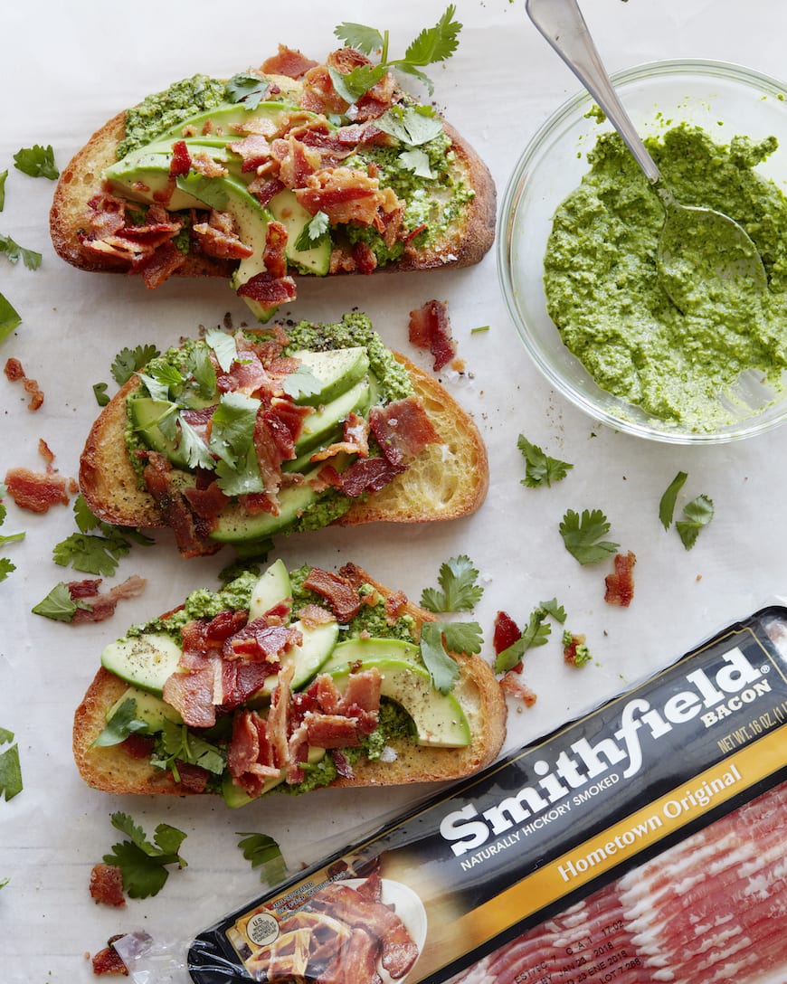 Green Harissa Tartines with Bacon and Avocado from www.whatsgabycooking.com (@whatsgabycookin)
