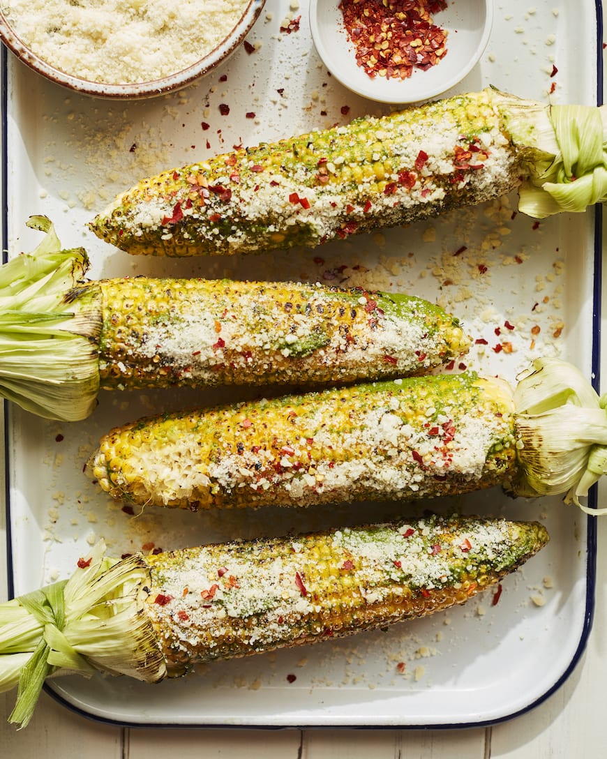 Basil Parmesan Grilled Corn from www.whatsgabycooking.com (@whatsgabycookin) / Fourth of July recipes