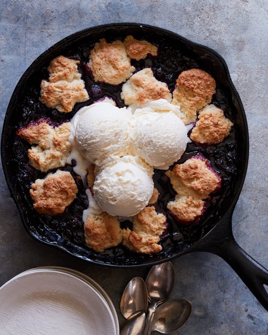 Blueberry Skillet Cobbler with Ice Cream from www.whatsgabycooking.com (@whatsgabycookin)