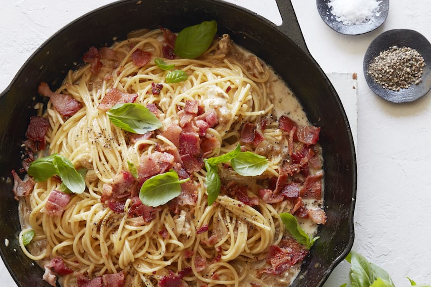 Brie, Bacon and Basil Pasta from www.whatsgabycooking.com (@whatsgabycookin)