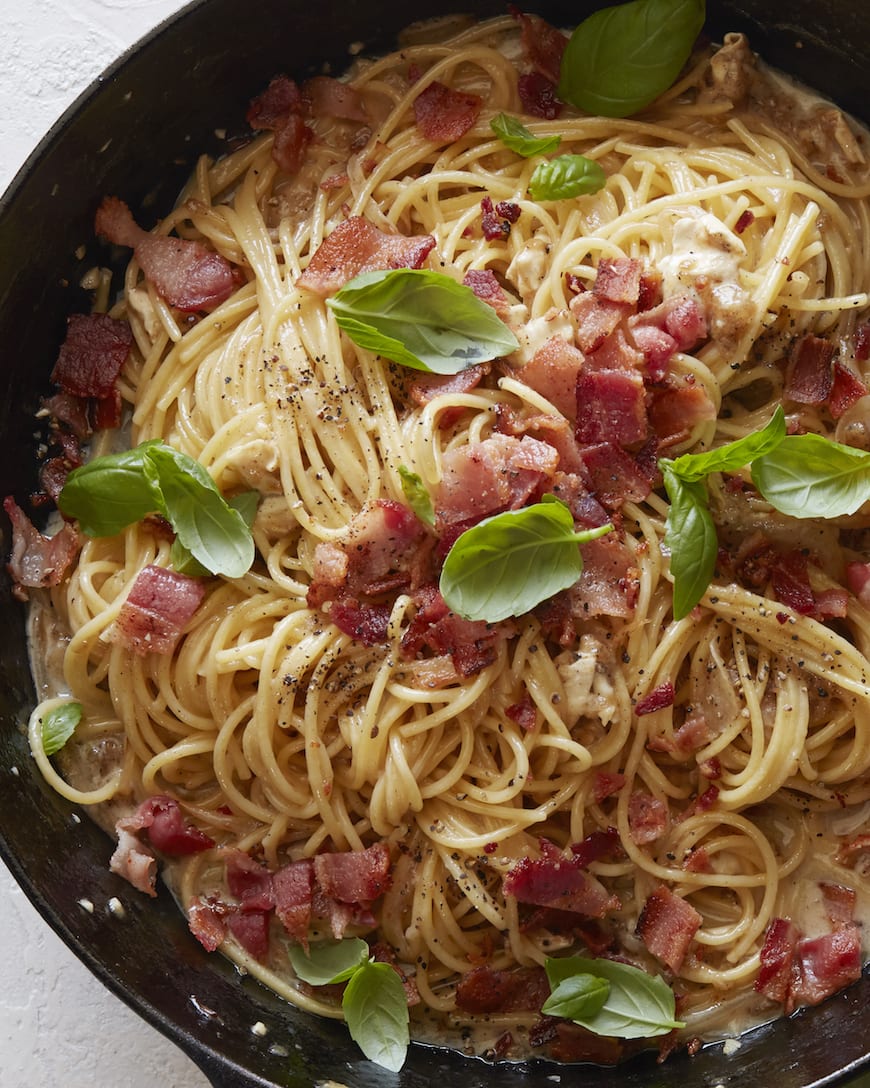 Brie Bacon and Basil Pasta