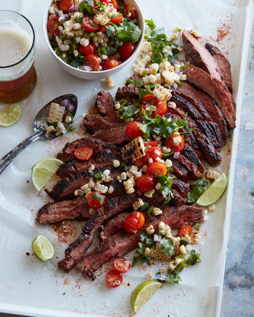 Chipotle Flank Steak with Corn Salsa from www.whatsgabycooking.com (@whatsgabycookin)
