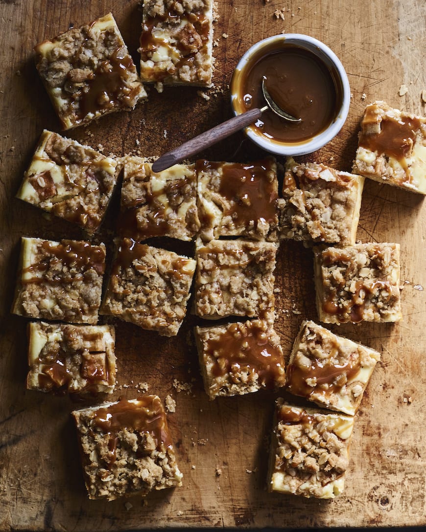 Caramel Apple Cheesecake Bars with Streusel