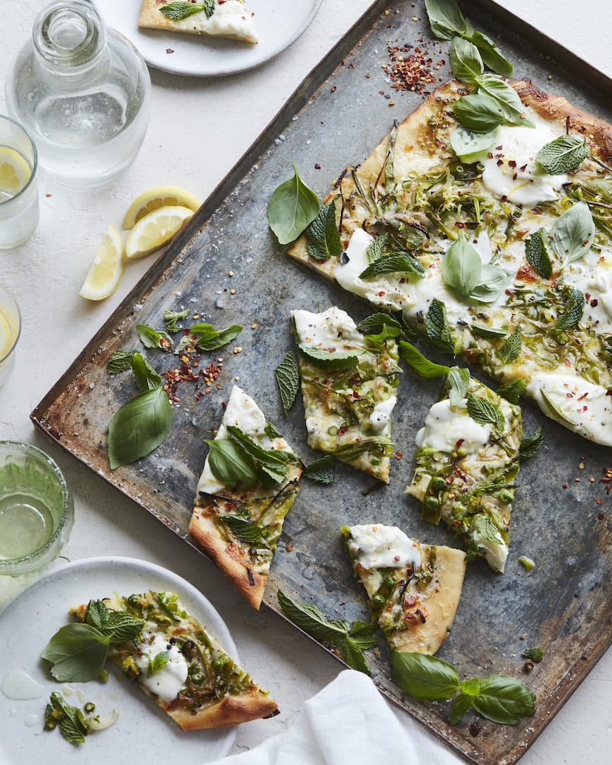 Green Pizza (with Asparagus, Peas, Mint and Burrata)