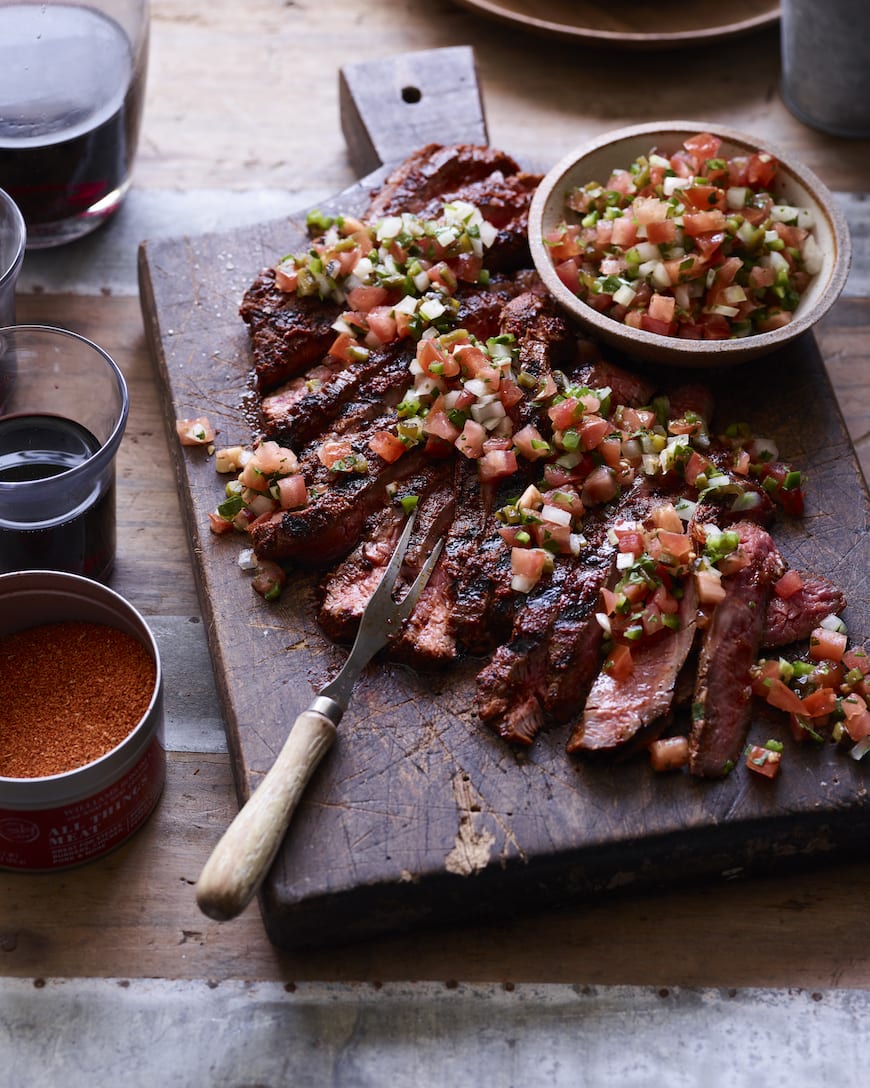 Grilled Flank Steak with Poblano Pico from www.whatsgabycooking.com (@whatsgabycookin)