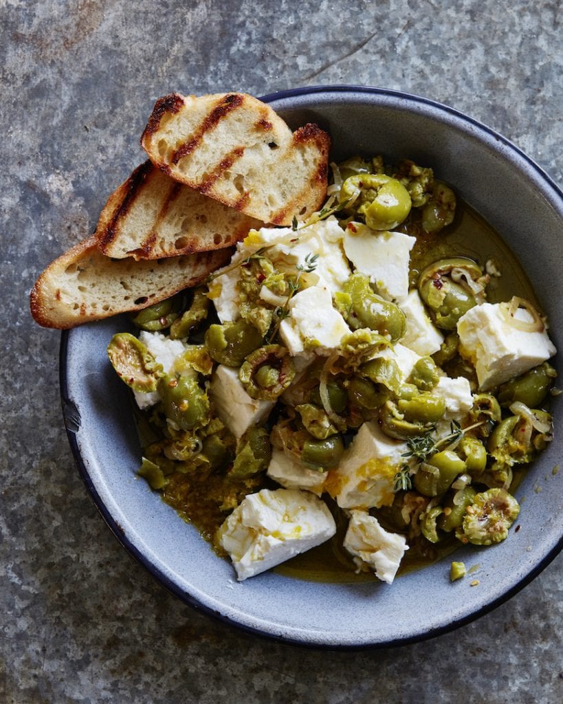 Marinated Olives and Feta with grilled bread from www.whatsgabycooking.com (@whatsgabycookin)