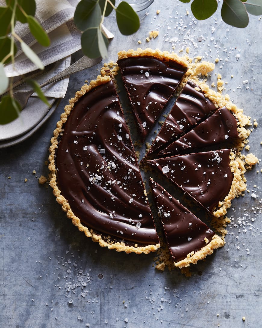 Salted Chocolate Tart with Kettle Chip Crust from www.whatsgabycooking.com (@whatsgabycookin)