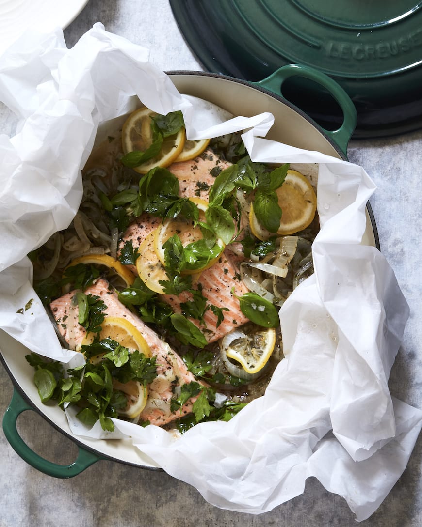 Steamed Salmon with Garlic, Herbs and Lemon from www.whatsgabycooking.com (@whatsgabycookin)
